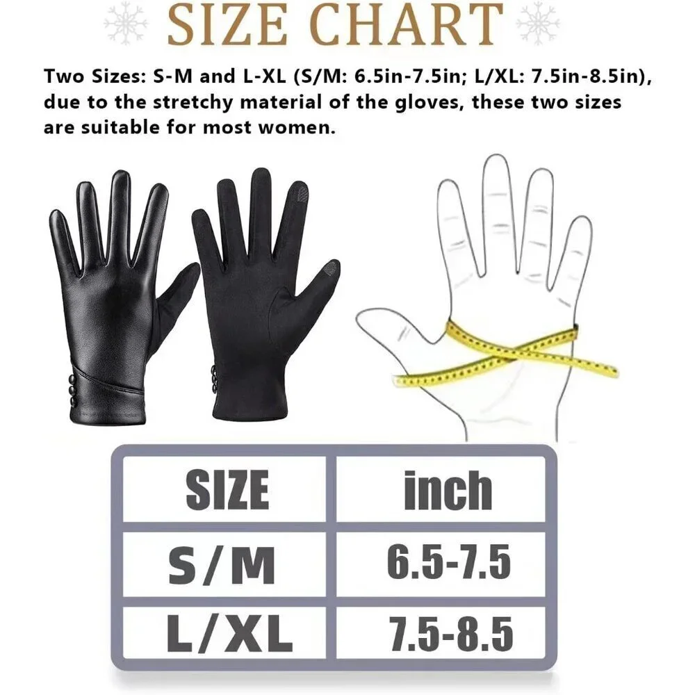 Women's Winter Leather Gloves Touch Screen Wool Lined Windproof Warm Suede Black
